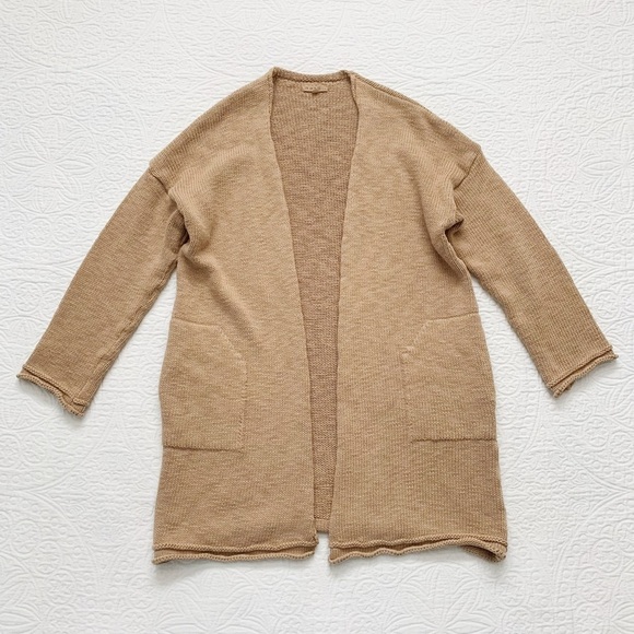 It is well L.A. Sweater Coat Long Knit Open Cardigan, Tan - Picture 4 of 10